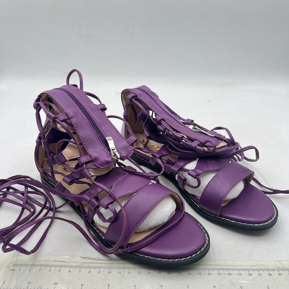 YDN Purple Ankle High Gladiator Sandals Women Lace up Open toe Flats Zips Shoes - Picture 4 of 8